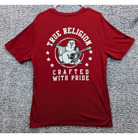 True Religion Graphic Print Shirt Mens M Street Casual College Preppy Skate Red - Picture 1 of 11